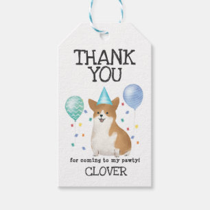 Corgi Pawty Dog Birthday Thank You Favour Gift Tag
