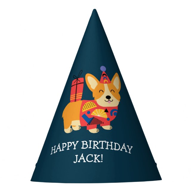 Corgi  Personalised Birthday Party Hat (Front)