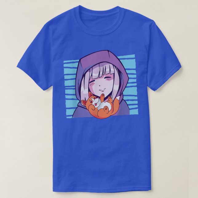 Corgi Pet Animal Anime Girl Dog Owner  T-Shirt (Design Front)