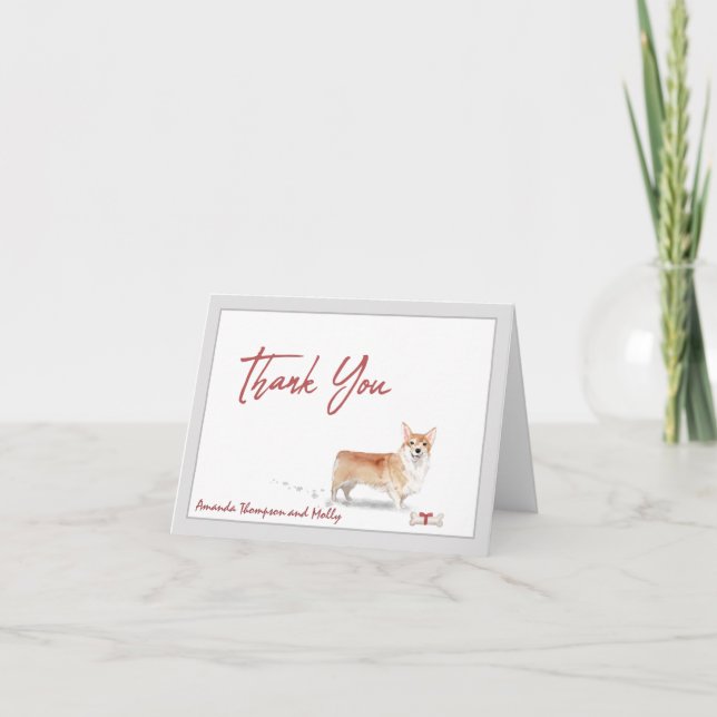 Corgi Pet Dog Personalise Bone Ribbon    Thank You Card (Front)