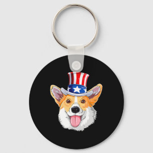 Corgi Pet Dogs 4th Of July American Flag Men Women Key Ring