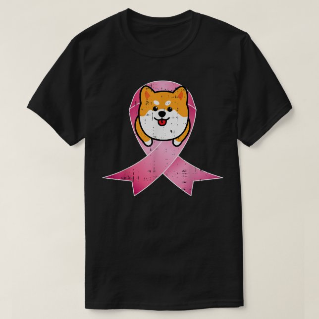 Corgi Pink Ribbon Warrior Cute Breast Cancer Aware T-Shirt (Design Front)