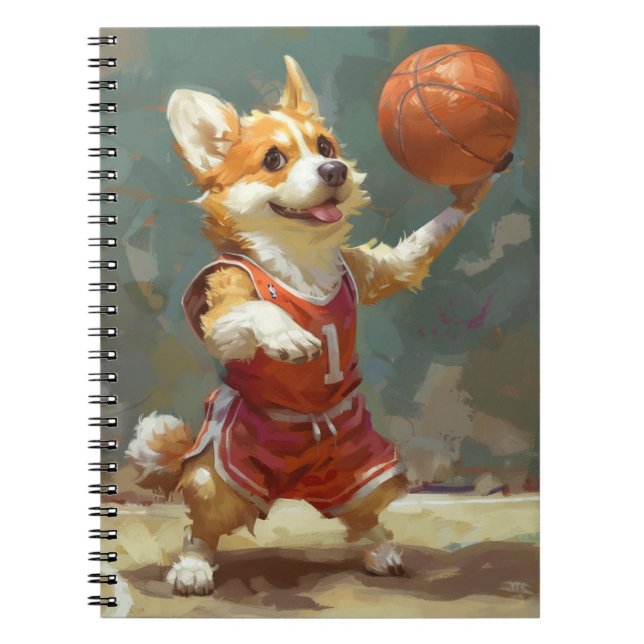 Corgi Playing Basketball Notebook (Front)
