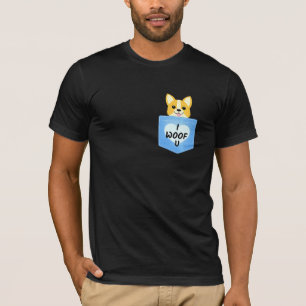 Corgi Pocket Woof Love You Dog Puppy Black T-Shirt
