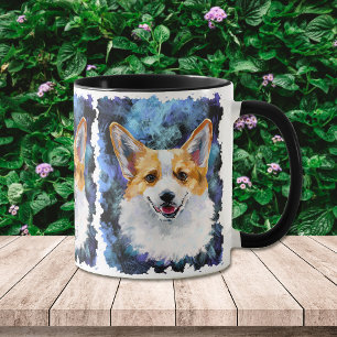 Corgi Portrait on Abstract Personalised Mug