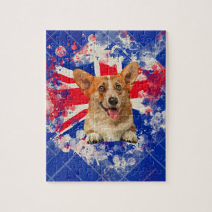 Corgi Portrait with Britain Flag Jigsaw Puzzle