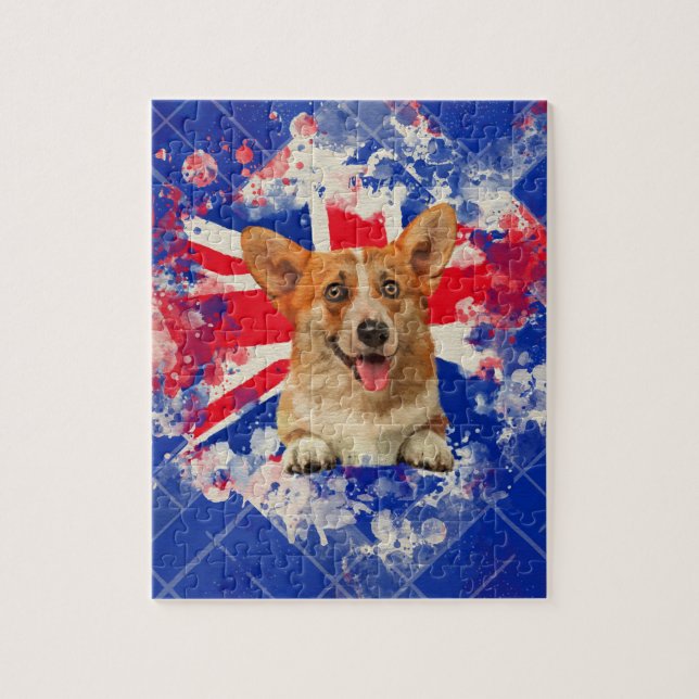 Corgi Portrait with Britain Flag Jigsaw Puzzle (Vertical)