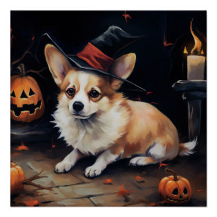 Corgi Pumpkins Halloween Scary Poster