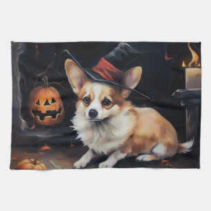 Corgi Pumpkins Halloween Scary Tea Towel