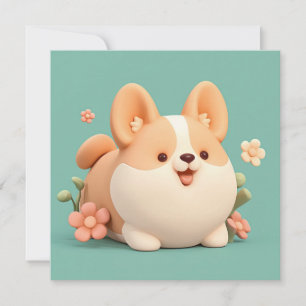 Corgi Puppy 3D Clay Style Floral Meadow Postcard