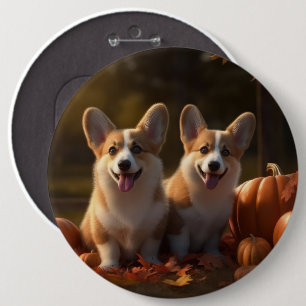 Corgi  Puppy Autumn Delight Pumpkin  6 Cm Round Badge