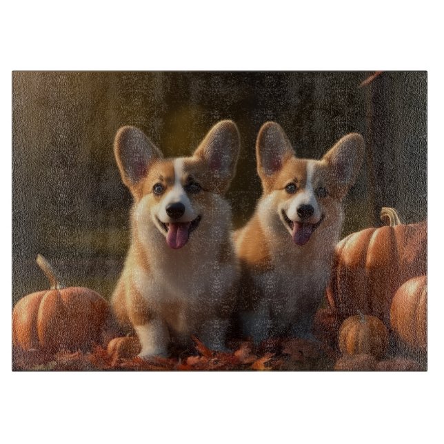 Corgi  Puppy Autumn Delight Pumpkin  Cutting Board (Front)