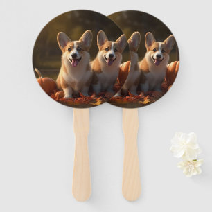 Corgi  Puppy Autumn Delight Pumpkin  Hand Fan