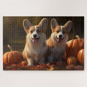 Corgi  Puppy Autumn Delight Pumpkin  Jigsaw Puzzle