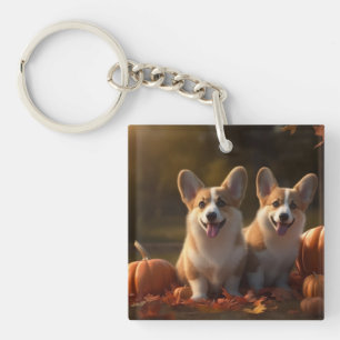 Corgi  Puppy Autumn Delight Pumpkin  Key Ring