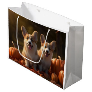 Corgi  Puppy Autumn Delight Pumpkin  Large Gift Bag