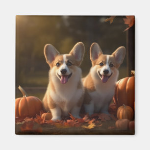 Corgi  Puppy Autumn Delight Pumpkin  Magnet