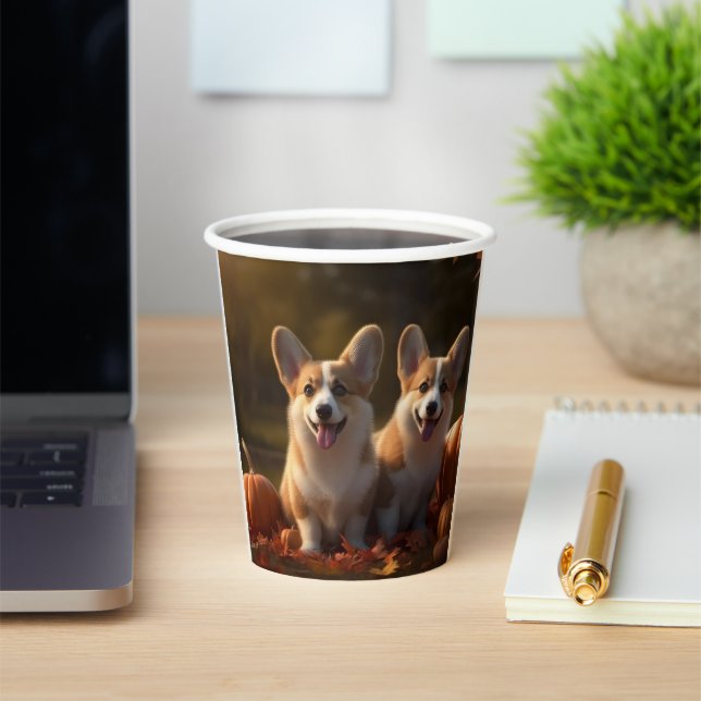 Corgi  Puppy Autumn Delight Pumpkin  Paper Cups (Insitu)