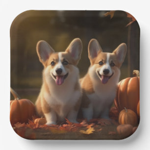 Corgi  Puppy Autumn Delight Pumpkin  Paper Plate