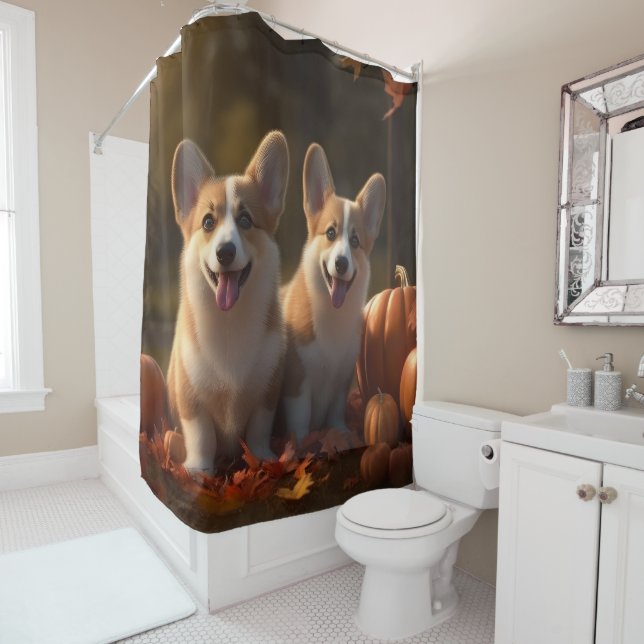 Corgi  Puppy Autumn Delight Pumpkin  Shower Curtain (In Situ)