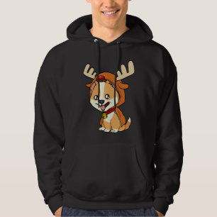 Corgi puppy dog dressed as reindeer dogs Xmas Hoodie