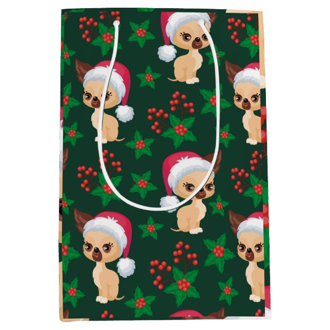 Corgi Puppy Dog Elf Santa Festive Merry Christmas Medium Gift Bag (Front)