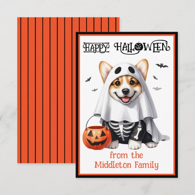 Corgi Puppy Dog Happy Halloween Card (Front/Back)