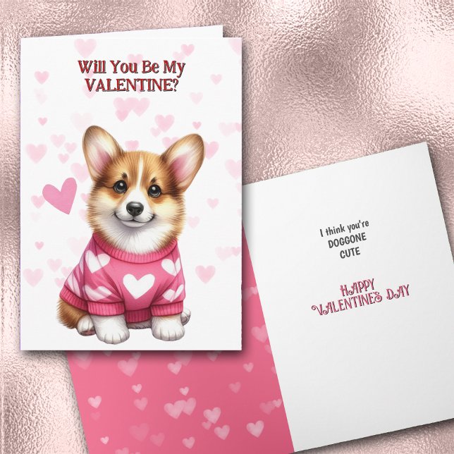 Corgi Puppy Dog in Sweater Valentine Holiday Card (Creator Uploaded)