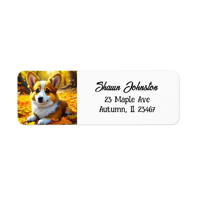 Corgi Puppy Dog Playing in Fall Leaves (Front)
