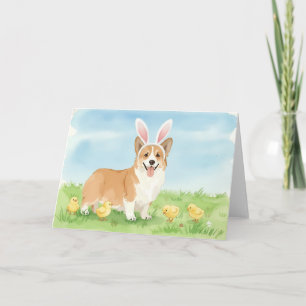 Corgi Puppy Easter Spring Watercolor Holiday Card