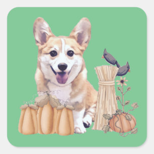 Corgi Puppy in Autumn Square Sticker