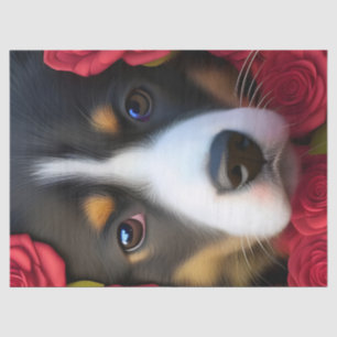 Corgi Puppy in red roses Tissue Paper