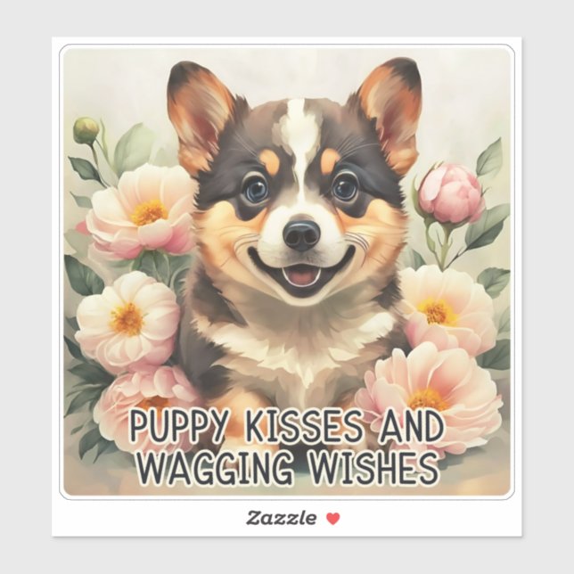 Corgi Puppy Kisses - Mother's Day Sticker (Sheet)