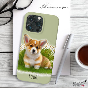 Corgi puppy on the grass   cute pet Case-Mate iPhone 14 pro case