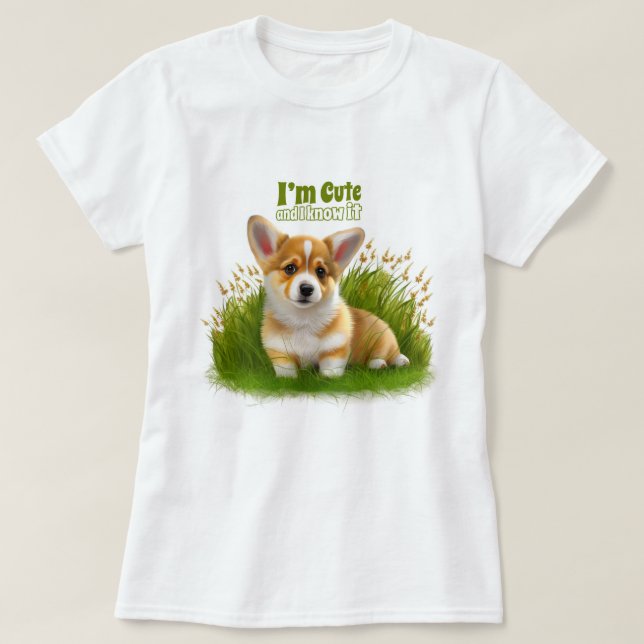 Corgi puppy on the grass | cute pet T-Shirt (Design Front)