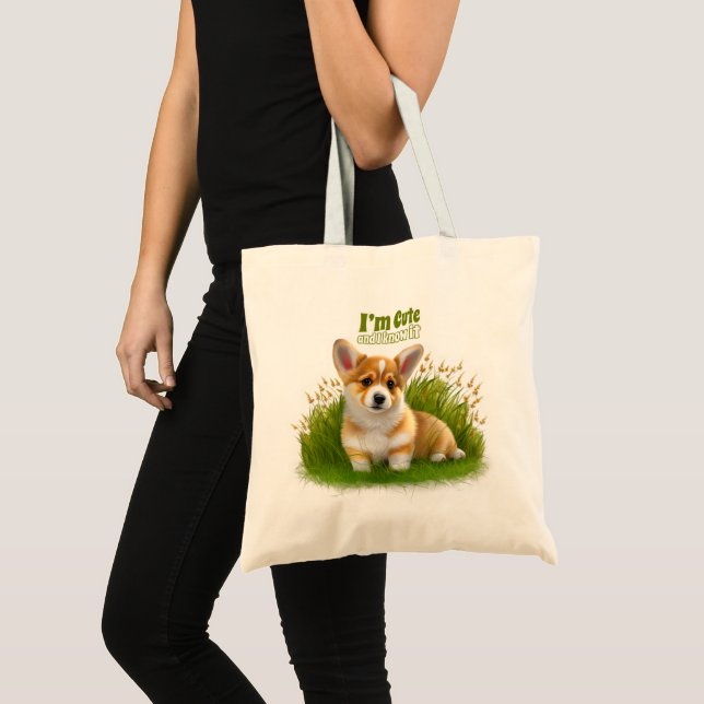 Corgi puppy on the grass | cute pet  tote bag (Front (Product))