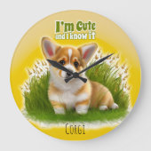 Corgi puppy on the grass | I’m cute pet Large Clock (Front)