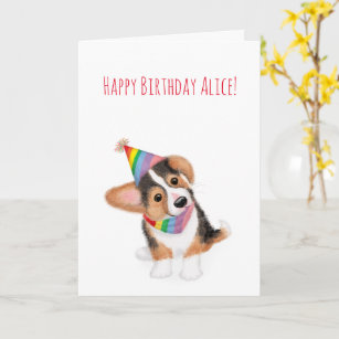 Corgi puppy personalised birthday card