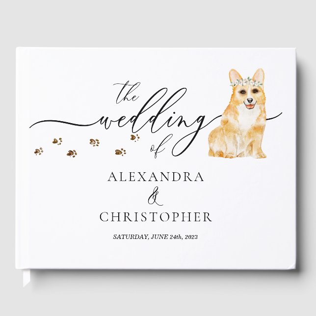 Corgi puppy pet Wedding Calligraphy Guest Book (Front)
