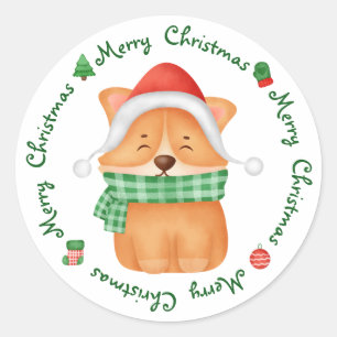 Corgi Puppy Santa Dog Cute Festive Merry Christmas Classic Round Sticker