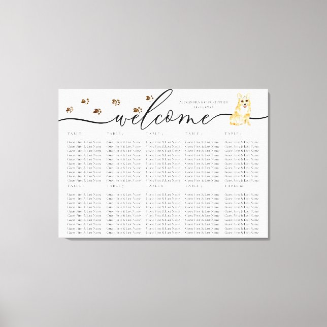 Corgi puppy Welcome Seating Table Numbers Canvas Print (Front)