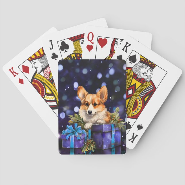 Corgi Puppy with Christmas Gifts Playing Cards (Back)