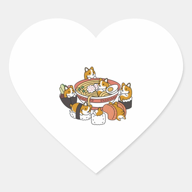 Corgi Ramen Sushi  Heart Sticker (Front)