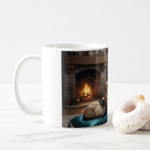 Corgi reads to cat coffee mug