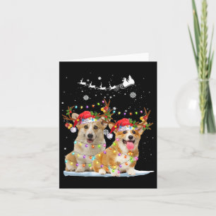 Corgi Reindeer Santa Hat Xmas Lights Christmas Xma Card