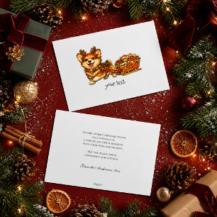 Corgi Reindeer Sleigh Retro Cosy Christmas Gift Holiday Card
