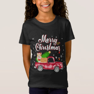 Corgi Retriever Rides Red Truck Christmas Pajama T-Shirt
