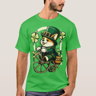 Corgi Riding a Vintage Cycle St Patricks Day T-Shirt