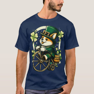 Corgi Riding a Vintage Cycle St Patricks Day T-Shirt