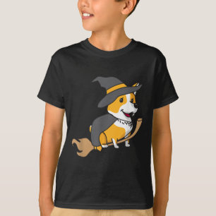 Corgi Riding Broomstick Funny Halloween Dog T-Shirt